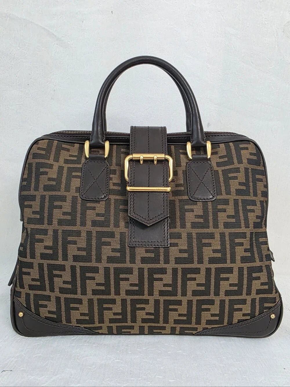 Auth Fendi Zucca FF Top Handle Doctor's Tote Bag